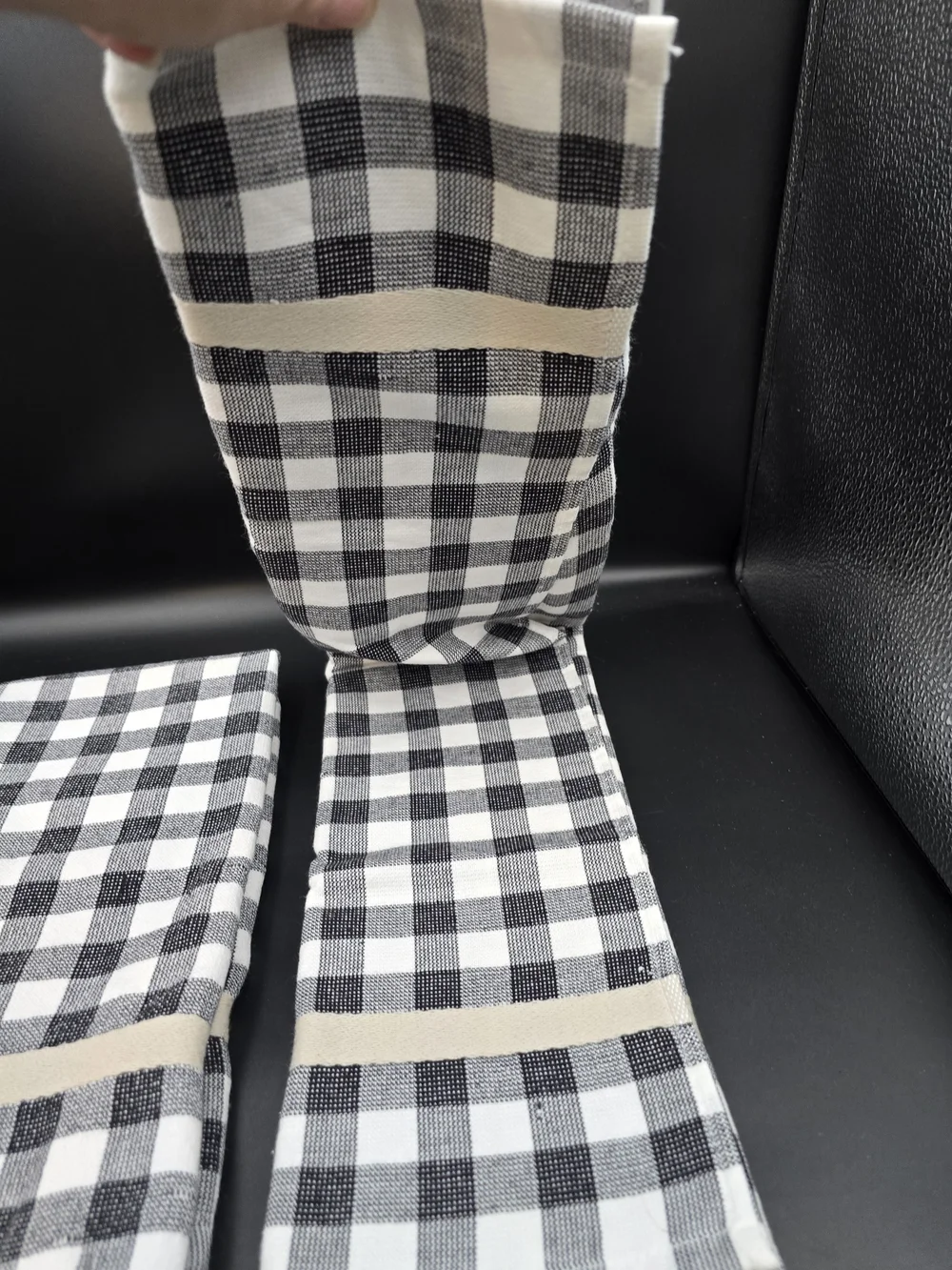 kate spade Black & White Buffalo Check Towels with Gold Sunflower